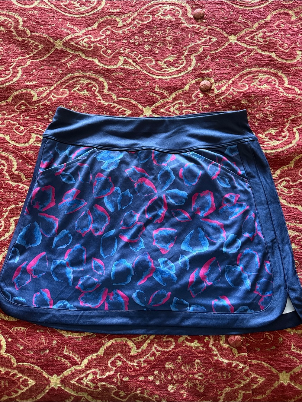 PGA TOUR Floral Print Golf Skort Size Medium Navy Blue Pink Athletic Skirt